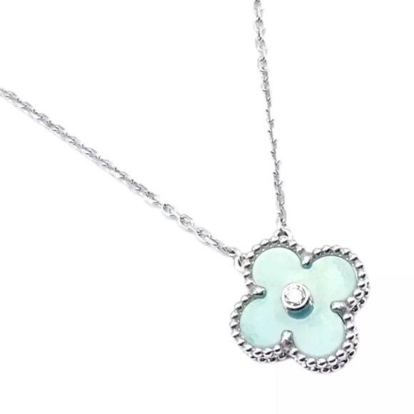 Van Cleef & Arpels Jewelry - Van Cleef &Arpels Celadon Sèvres Porcelain Diamond 18k Vintage Alhambra Necklace